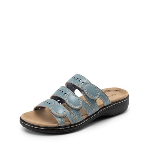 DREAM PAIRS Women's Slide Sandals Comfortable Arch Support Casual Walking Sandals Adjustable Straps Slip On Low Wedge Flat Sandals,Size 6.5,Blue,DWUMSS2510 - Image 1