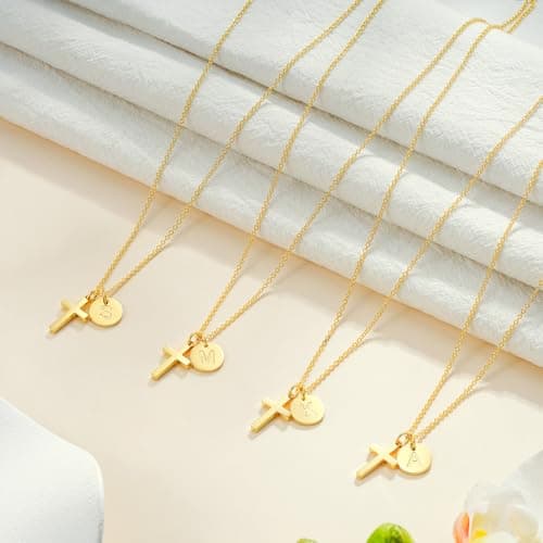 Fezodo Gifts for Teenage Girls - 14K Gold Plated Cross S Initial Letter Necklace Teen Girls Gifts Trendy Stuff Christian Birthday Gift for 5 6 7 8 9 10 11 Years Old Gift Kids - Thumbnail 6