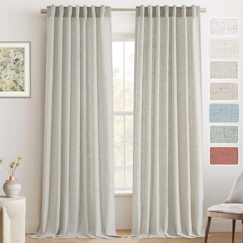 PrinceDeco Light Filtering Curtains 96 Inches Long 2 Panels Long Semi Sheer Linen Blended Window Curtains Back Tab Pocket Boho Rustic Farmhouse Drapes for Living Room Bedroom 52X96, Pale Oak Colored - Image 1