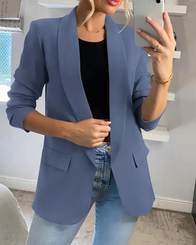 KIRUNDO Womens Blazer 2026 Spring Fall Bussiness Casual Long Sleeve Open Front Work Office Dressy Suit Jackets with Pockets(Grey Blue, Medium) - Thumbnail 4