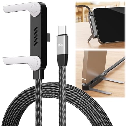 240W Braided Fast Charge Cable with Built-in Phone Stand, 2026 New Invisible Stand Charging Cable, 4.92ft T-shaped Foldable Furable USB-C Cord 90 Degree Right Angle USB C Cable, Type C to Type C (1) - Image 1