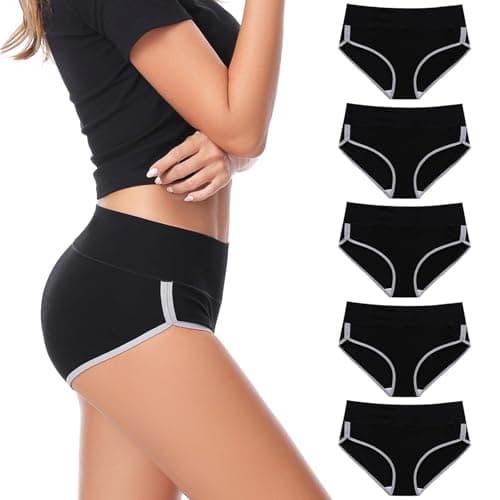 CAILECOTTON Womens Underwear Cotton Underwear for women High Waisted Full Coverage Brief Soft Stretch Breathable Everyday Hipster Ladies Pantie Comfy Briefs - Black 5 pack - Image 1
