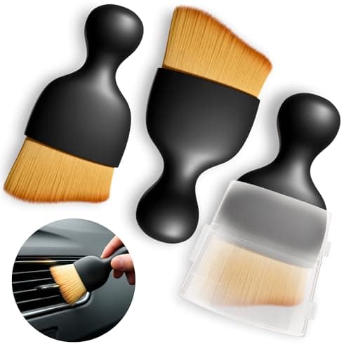 3 Pcs Car Detailing Brush Set – Curved Radian Design Car Cleaning Brush Interior Kit with Soft Bristles, Transparent Case, Sturdy Plastic Handle, Waterproof Auto Detailing Brushes for Versatile Use