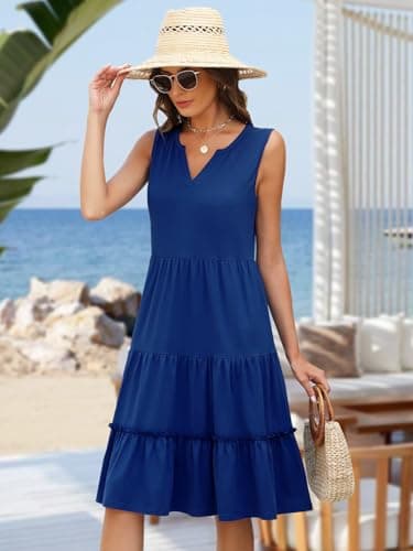 Summer Dresses for Women 2026 Wedding Guest Formal Prom Cocktail Mother of Bride Boho Maxi Midi Maternity Sun Dress Sundresses Elegant Classy Casual Beach Vacation Clothes Travel Cruise Outfits Blue L - Thumbnail 5