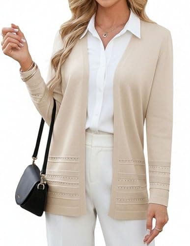 Summer Cardigans for Women Lightweight, V Neck Long Cardigan 2026, Long Sleeve Open Front Cardigan Beige M - Image 1