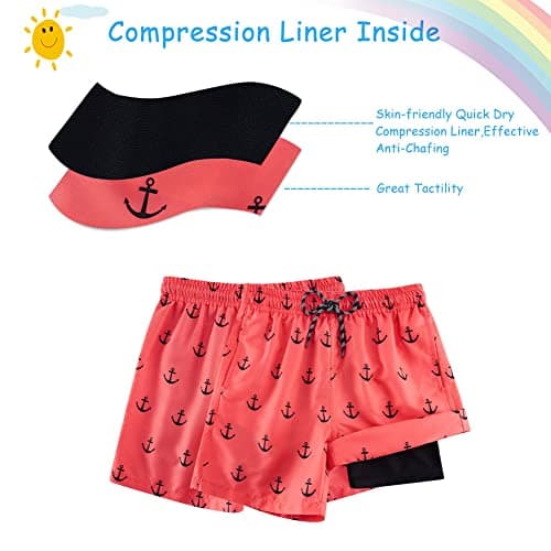 Cozople Boys Swim Trunks Stretchy Compression Liner Swim Shorts Summer UPF Quick Dry Boxer Brief Liner Swimming Shorts Novelty Anchor Surfing Beach Boardshorts Size 18-20 - Thumbnail 6