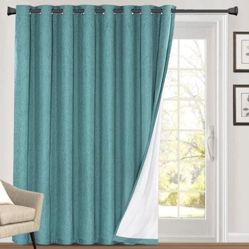 PrinceDeco 100% Blackout Curtains Linen Curtain for Sliding Glass Door Extra Wide Patio Door Curtains for Sliding Glass Door Room Divider for Bedroom/Living Room,W100 X L108, Teal Blue - Image 1