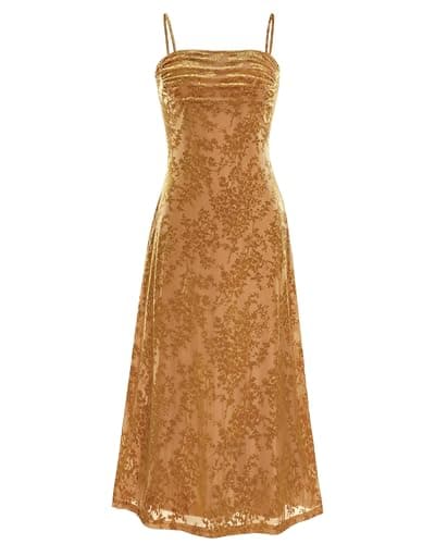 BTFBM Women's Summer Dress Sleeveless Spaghetti Strap Midi Dress Sexy Cowl Neck Floral Cocktail Dress Party Dresses(Brown,XX-Large) - Image 1