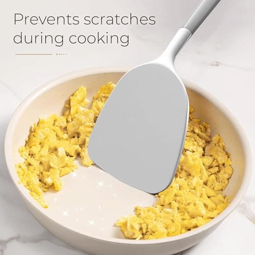 FINENUT Silicone Cooking Utensils Set 11PCS-BPA-Free-446°F Heat Resistant,Kitchen Tools for Nonstick Cookware,Heat Resistant&Scratch-Proof Includes Spatula/Turner/Spoon Dishwasher Safe(White And Gray) - Thumbnail 4