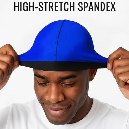 DURALA Adjustable Wave Caps for Men, Premium Elastic Stocking Cap for 360 540 720 Wave (Black+Blue) - Thumbnail 2