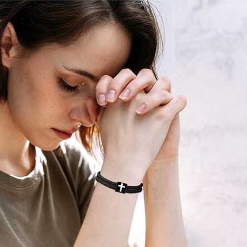 Sistble Easter Gifts for Men, Easter Basket Stuffers for Teens Cross Bracelet for Men Baptism Christian Bracelet Handmade Braided Rope Jewelry Confirmation Catholic Religious Gift - Thumbnail 4