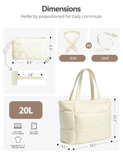 Moyad Travel Tote Bag for Women, Quilted Puffer Purse Lightweight Puffy Handbag for Nurse Teacher Gym Daily Use, Beige - Thumbnail 3