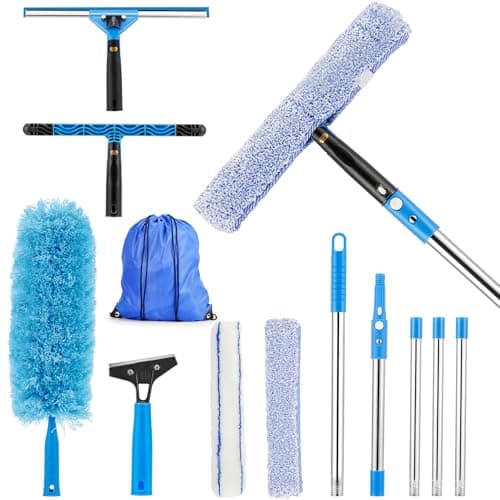 Feeloco 75" Window Squeegee Cleaner Kit with Extension Pole, 360° Rotating Streak-Free Glass Cleaner for High Windows, Shower Doors & Solar Panels – Professional All-in-One Window Cleaning Tools Set - Image 1