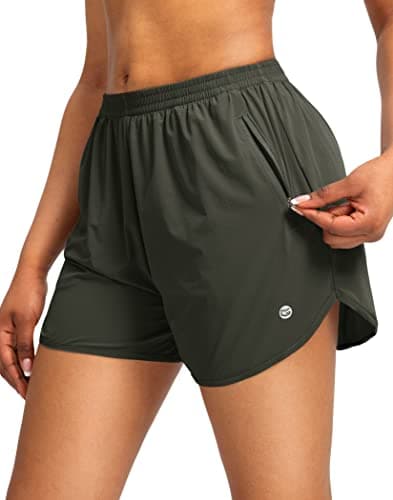 G Gradual Women's Running Shorts with Zipper Pockets Quick Dry Athletic Workout Gym 3" Short Shorts for Women with Comfy Liner (Army Green, Large) - Image 1