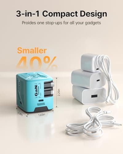 W & O Fast Charger for iPhone17/16/15,60W gan Charger,Retractable Phone Charger Wall Plug with Lightening and Type-C Cables,for iPhone Series, Galaxy S25/24,Android and More（Blue） - Thumbnail 2