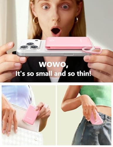 miisso 10000mAh Mini Portable Charger with Built in Cable, Pocket Size Power Bank Travel External Battery Pack for Phone, 3 Output USB Type C Cord Clutch Compatible with iPhone, Samsung, Pink - Thumbnail 4