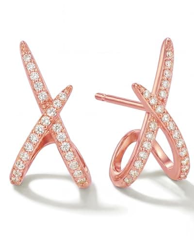 MUMREUES Rose Gold Earrings for Women Trendy 14k Rose Gold Plated X Stud Earrings Hypoallergenic Dainty Simple Minimalist Cubic Zirconia Earrings Jewelry Gifts for Her - Image 1