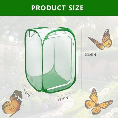 Butterfly House Habitat Insect Cage Clear See Through Pop-up Collapsible Butterfly Enclosure-Medium 15.8"x15.8"x23.6" - Thumbnail 2