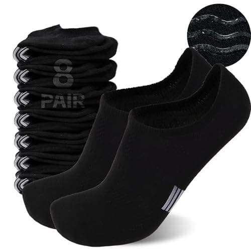 Sunew 8 Pairs No Show Socks Men Women, Low Cut Ankle Short Casual Athletic Invisible Flat Boat Liner Socks for Running Gym Hiking Black Medium - Image 1