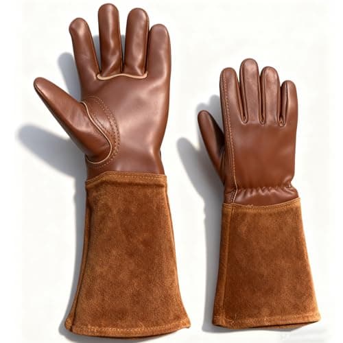 iuhkjnuh Leather Gardening Gloves for Women Men, Long Rose Pruning Gloves Thorn Proof Cowhide Gauntlet Cactus Garden Gloves for Yard - Image 1