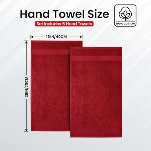 Infinitee Xclusives Burgundy Hand Towels for Bathroom - Set of 6 (16x28 inches) 600 GSM, 100% Cotton Ultra Soft, Quick Drying, Hotel Quality Hand Towel Set (Burgundy) - Thumbnail 3