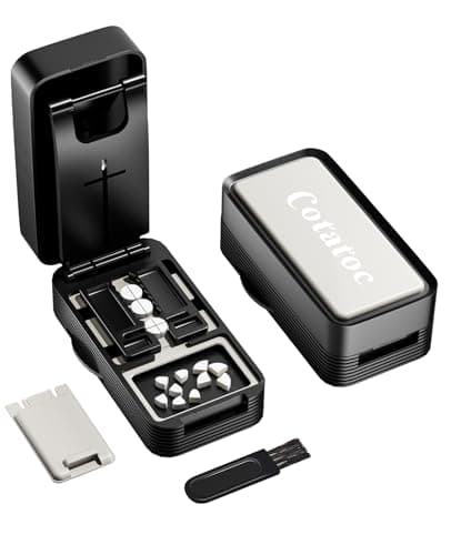 Pill Cutter Splitter for Small and Tiny Pills - Professional 1/2 1/4 Pill Splitter with Adjustable Centering Slot, Accurately Cut Multiple Tablets with Safety Blades & Silicone Storage Box (Black)