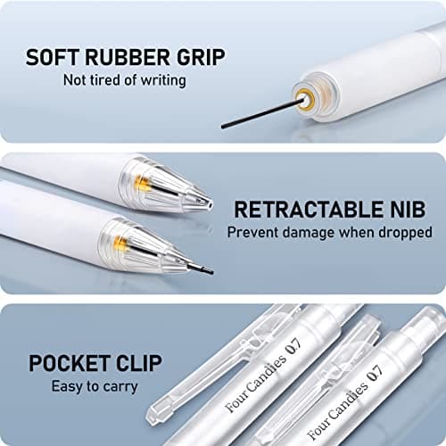 Four Candies Cute Mechanical Pencil Set with Case - 3PCS Pencils 0.7mm with 180PCS HB Lead Refills, 3PCS Erasers, 9PCS Eraser Refills, White Clear Mechanical Pencil for Students Drawing, Writing - Thumbnail 5