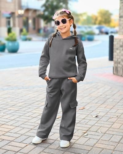 Stelle Girls Athletic Sweatsuit 2 Pieces Sweatshirts and Pant Long Sleeve Pull Over Outfits Set Charcoal XXL - Thumbnail 3