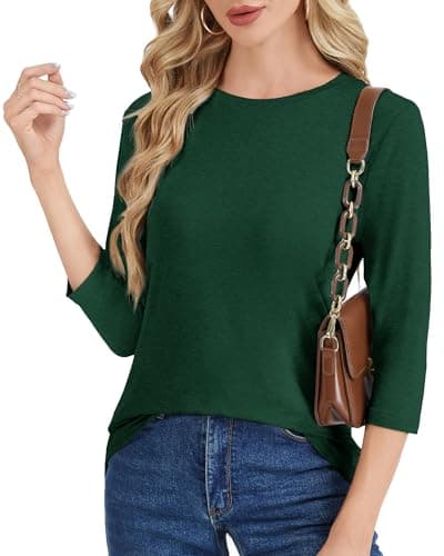 GAYHAY Dark Green Tops for Women 3/4 Length Sleeve T-Shirts Crew Neck Shirts Basic Tees Business Work Blouses Spring Outfits - Image 1