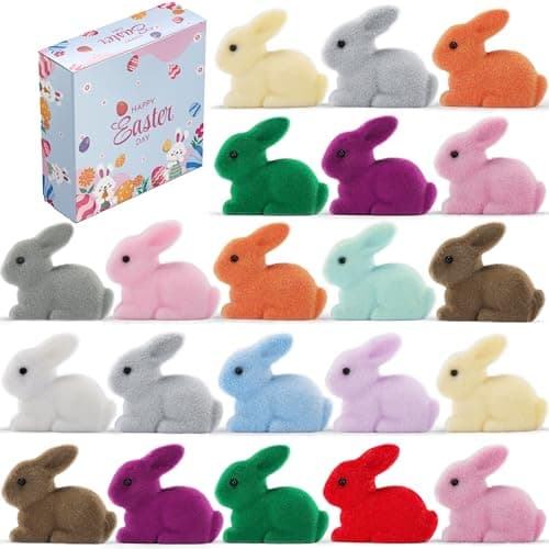Trivolusia Easter Bunny Figurines Set, 28PCS Realistic Fluffy Crouching Rabbits - Easter Basket Stuffers, Spring Home Table Decor, Easter Gifts for Kids & Adults - Image 1