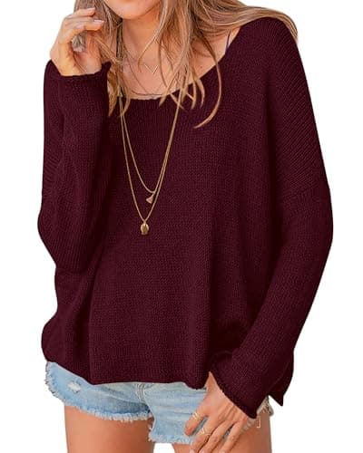 PRETTYGARDEN Women's Oversized Sweaters 2026 Casual Long Sleeve Scoop Neck Pullover Tops Loose Cozy Knit Spring Outfits(Burgundy,XX-Large) - Image 1
