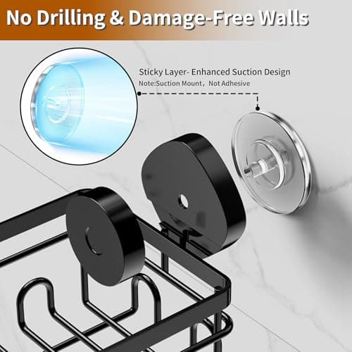 KEGII Suction Cup Shower Caddy 4 Pack, Universal Fit for All Showerheads, No Drill Bathroom Organizer with 36 Hooks & Razor Holder, Removable and Waterproof, Black - Thumbnail 2