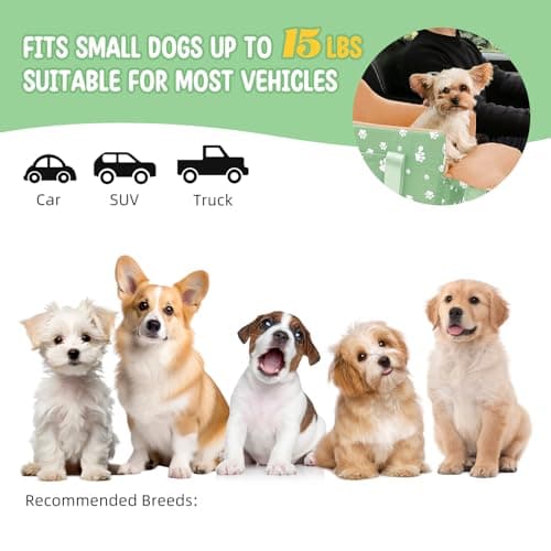 Cullaby Dog Center Console Car Seat for Small Dogs Under 15lbs,Detachable Washable Booster Pet Car Seat Travel Bed with Storage Pockets and Seat Belt(Green) - Thumbnail 5