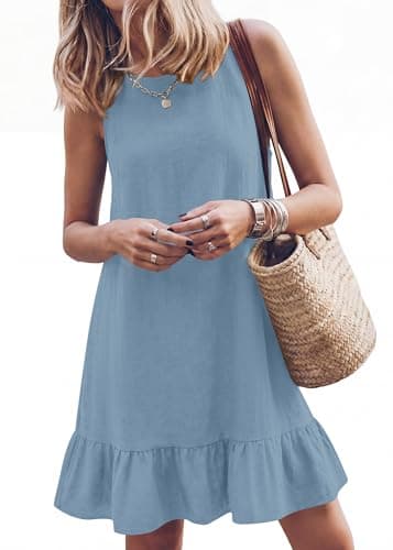 KIRUNDO Women's Casual Summer Dresses 2026 Spring Sleeveless Shift Tank Mini Dress Flowy Ruffle Hem Beach Vacation Sundress(Blue, X-Large) - Image 1