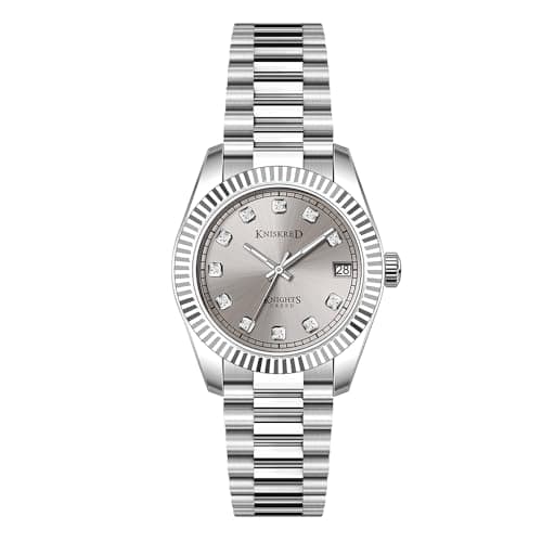 KNISKRED Classic Watch for Women with Crystal Accented and Solid Stainless Steel Band Ladies Dress Watch Water Resistant (Silver Grey) - Image 1