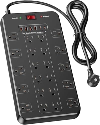 Surge Protector Power Strip with 22 Outlets 6 USB Ports(2 USB C), 1875W/15A, 6.5 FT Flat Plug Heavy Duty Extension Cord with Multiple Outlets for Home Office, Dorm, Gaming Room, Black - Image 1