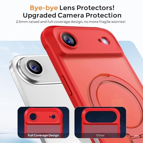 MOCCA Design for iPhone Air Case, Compatible with Magsafe [Premium Invisible Magnetic Ring Stand] [Military Drop Protection] Full Camera Guard Translucent Matte Slim Phone Cover 6.5",Red - Thumbnail 3