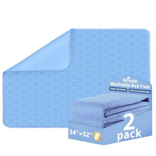 Wnote® Reusable Incontinence Bed Pads (34"x52", 2 Pack) - Ultra Absorbent Waterproof Mattress Protector Underpads, Blue Washable Pee Pads for Adults, Seniors - Image 1