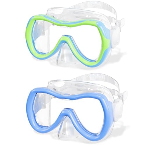 Aegend 2 Pack Kids Swim Mask Goggles for Boys Girls 3-14, Tempered Glass Lens 180° HD Wide View with Nose Cover for Pool Beach