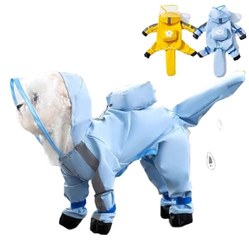 PupMist Small Dog Raincoat with Legs, Ideal for Teddy Bears, Waterproof Full Coverage with Mini Backpack, Reflective Hoodie and Detachable Tail (Blue, XX-Large(Suggest Weight 16.6-22lb))