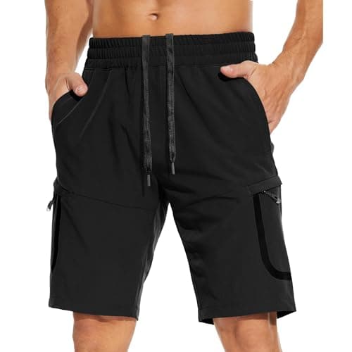 MOURCE Men's Hiking Shorts Quick Dry 9", Lightweight Travel Shorts Stretch Camping, Black M - Image 1