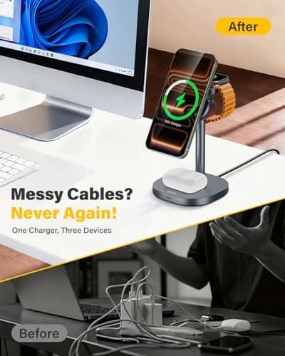 25W Fast Wireless Charger Stand for Apple MagSafe Charger, 3 in 1 Charging Station with TEC Cooling, QI2.2 Magnetic Wireless Charger for iPhone17/16/15/14/13/12, Apple Watch, AirPods, Gifts for Men - Thumbnail 2