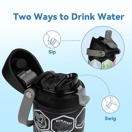 24 oz Motivational Insulated Stainless Steel Water Bottle for Sports, Gym & Travel, 2-in-1 Push-Button Spout & Quick-Flip Straw, Leak-Proof BPA-Free, Keeps Cold 30H, with DIY Fitness Stickers - Thumbnail 2