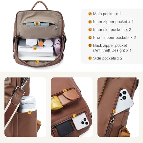 Telena Backpack Purse for Women Ladies Shoulder Fashion Bags Travel Purse Brown - Thumbnail 3