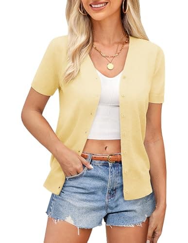 GRACE KARIN Womens Lightweight Summer Cropped Cardigan Business Casual Short Sleeve Cardigan Sweaters for Women Fashion Clothing (Light Yellow,S) - Image 1