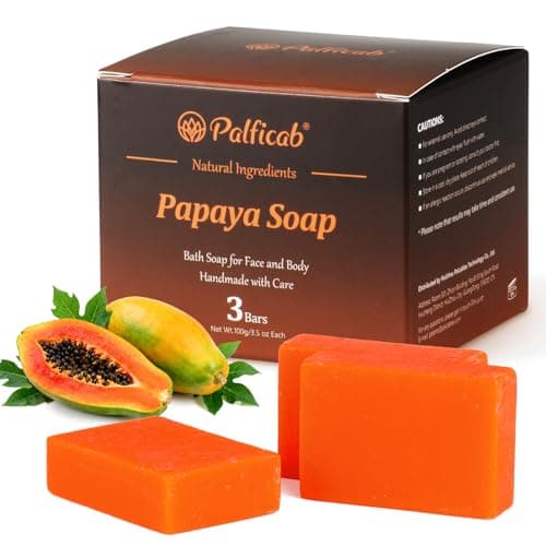 PALFICAB Papaya Soap for Reduce Acne & Even Skin Tone, All Natural Organic Papaya Facial Bar Soap with Vitamin C, Shea Butter, Aloe Vera - for All Skin Types, Paraben Free and Vegan, 3 Bars - Image 1