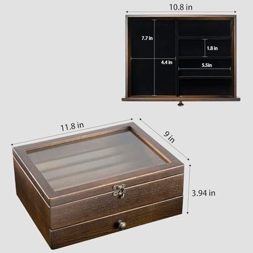 Knife Display Case Knife Collection Display Holder with Glass Lid, 2-Layer Wooden Pocket Knife Case with Drawers - Thumbnail 6