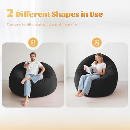 Homguava 5FT Bean Bag Chairs for Adults Teardrop BeanBag Chair Comfy Memory Foam Bean Bags Two-Tone Distressed Velvet&Corduroy Washable Cover for Living Room, Home (Corduroy, Black) - Thumbnail 5