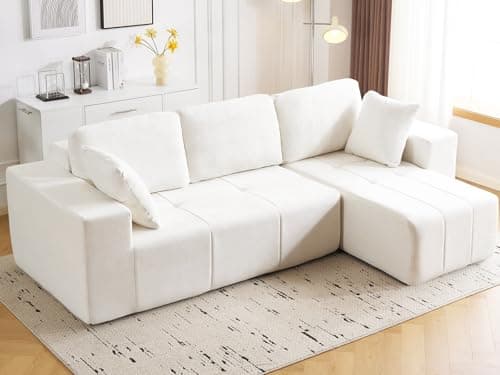 Cloud Modular Sectional Sofa, Chenille Upholstered L-Shape Boneless Couch with Right Facing Chaise, Sturdy Frame & Soft Deep Seat Cushions, Sectional Couch for Living Room, No Assembly, Beige - Image 1