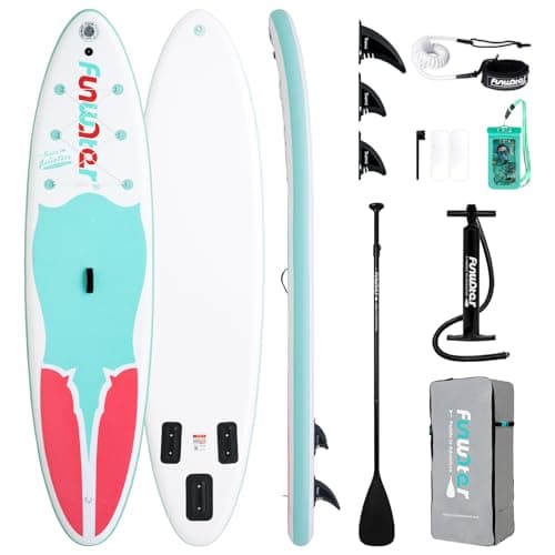 FunWater Inflatable Stand Up Paddle Board 10'6"/11"/11'6" Paddle Board for Adults & Youth, Paddleboards Inflatable with Premium SUP Accessories, Wide Stable, Non-Slip Comfort Deck (White/Pink/Blue) - Image 1